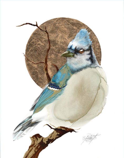 Blue Jay and Moon by Claudia Escobar Benton